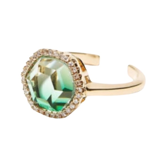 Joy Dravecky Jewelry - JOY DRAVECKY Chloe Hexagon Green Stone Gold Plated Brass Adjustable Ring